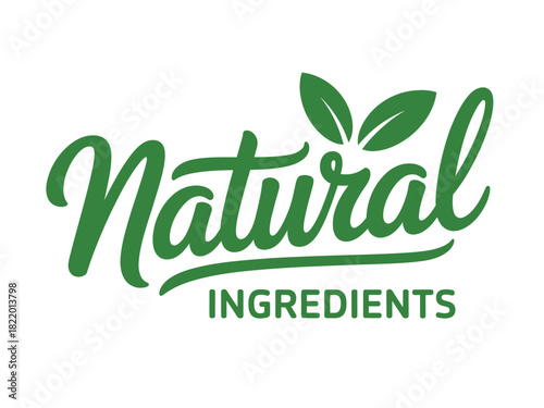 Green natural ingredients logo with leaves on a white background