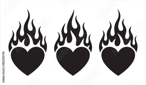Bold Vector Flaming Hearts for Passion, Love, Tattoo, and Creative Designs