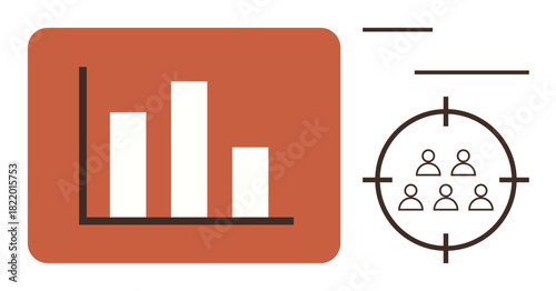 Bar graph beside a focus target highlighting group figures, representing data analysis and audience targeting. Ideal for marketing, research, strategy, demographics, sales, analytics, simple flat
