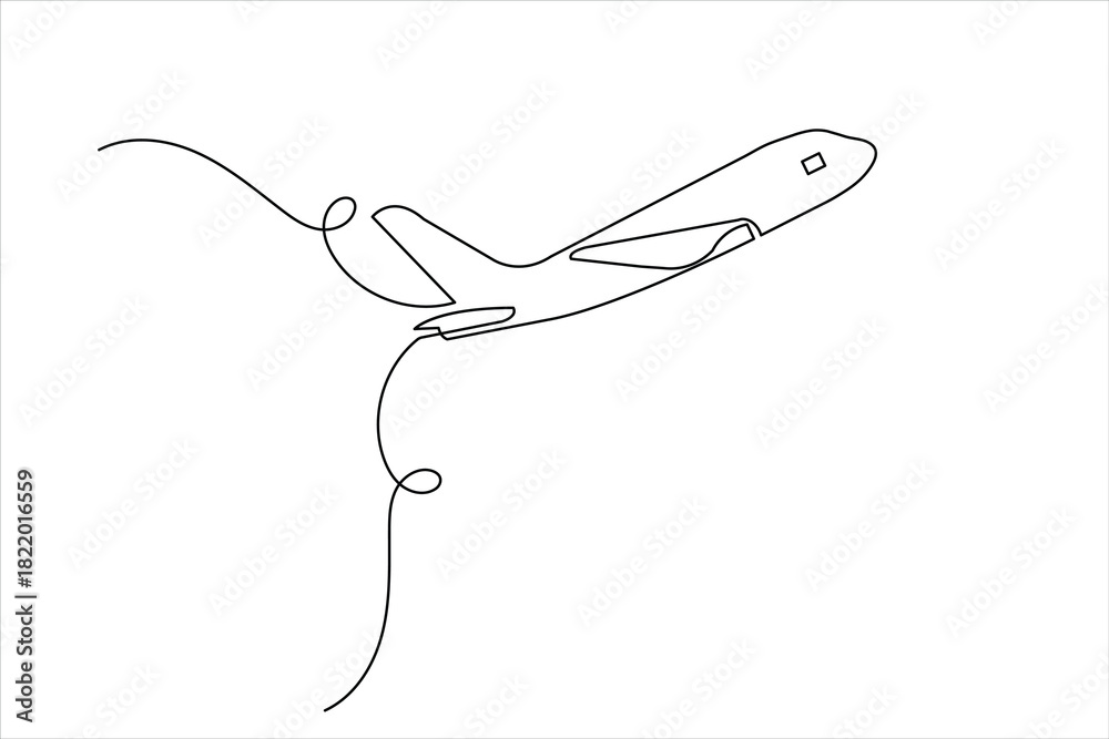 Obraz premium Single line drawing of airplane takeoff
