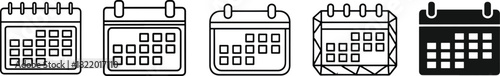 Set of vector calendar icons showing various styles for scheduling, time management, event planning, and date tracking applications Vector