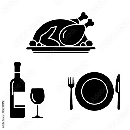 Traditional Christmas Dinner and Feast Food Three Element Silhouette Set