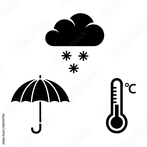 Winter Weather Forecast and Climate Three Silhouette Vector Symbols