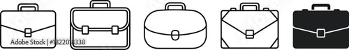 Vector set of briefcase icons. collection of business bags, luggage, or portfolio symbols in outline and filled styles, perfect for work, travel, and corporate concepts. Vector