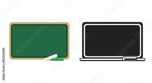 A set of two school chalkboard icons, one in color with a green board and chalk, and one in a black and white silhouette style.