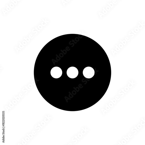 More options symbol. black circle with three white dots. digital ui element for menus, overflow, and loading states.