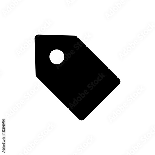 Black price tag icon with rounded corners and a hole, perfect for symbolizing shopping, sale, discount, and retail promotions.