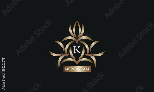 Elegant monogram design template with letter L in the center and place for text. Company brand design, emblem, invitation, label, business sign.