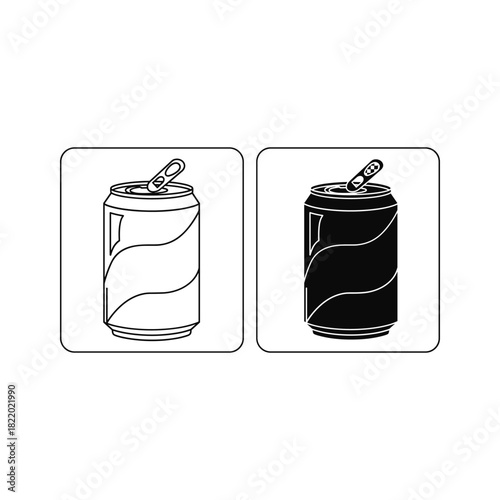 Two soda cans one white and one black with straws in a split frame