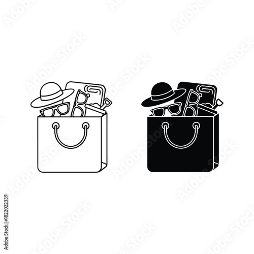 Two shopping bags filled with summer clothes and accessories