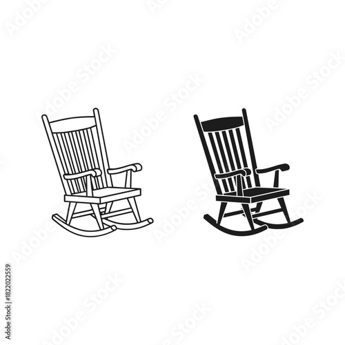 Two rocking chairs one sketched and one solid black silhouette