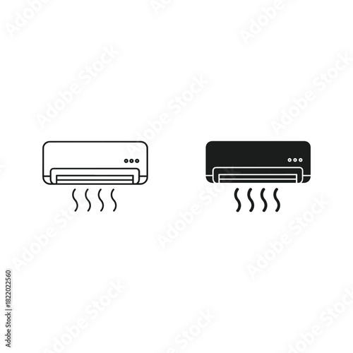 Two air conditioner units one white one black with cooling air flow icons