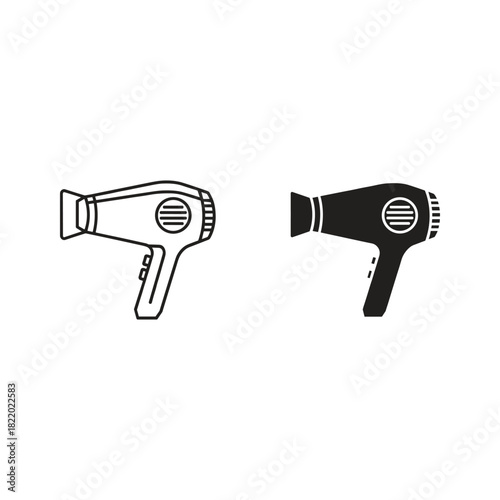 Two handheld hair dryers one outline and one silhouette