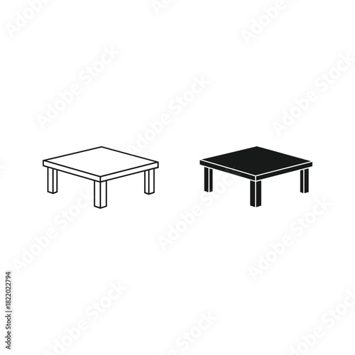 Simple outline and solid silhouette of a square coffee table
