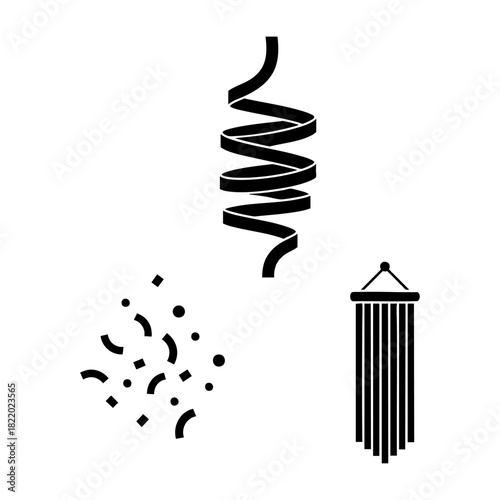 Confetti and Streamers Party Elements Three Silhouette Set