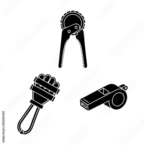 New Year Noisemakers and Whistles Three Silhouette Icon Set