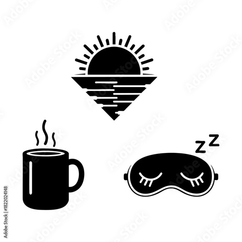 New Year Day Morning After Sun Coffee and Eye Mask Three Silhouette Set