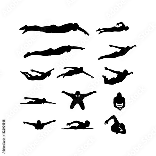 Swimmer and Diver Silhouettes Set