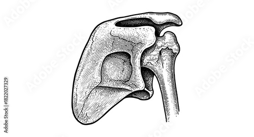 Detailed human scapula and humerus in vintage anatomical art style