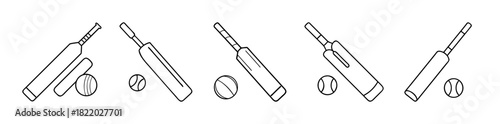 Cricket bats and balls sport equipment line art vector
