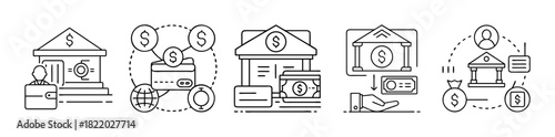 Banking operations line icons set. financial services.