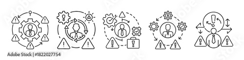 Business risk management process cycle line icon set