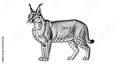 Detailed wild cat design with pen and ink art style