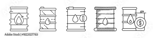 Crude oil barrel drum icons fuel energy price commerce