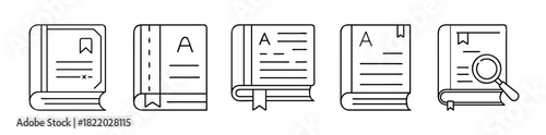 Education book and learning outline vector icons collection