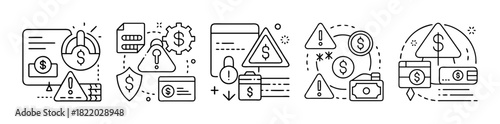 Financial risk security crisis danger outline icons
