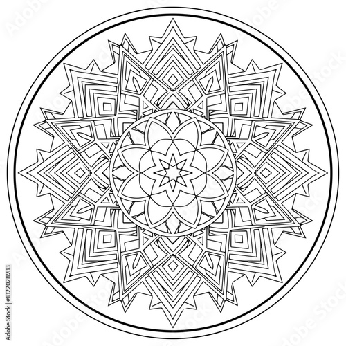Geometric New Year's mandala, symmetrical pattern, coloring page for adults