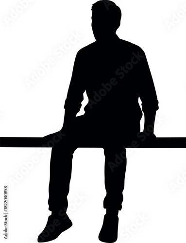 Silhouette man sitting on bench isolated