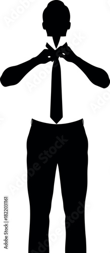 Businessman tying necktie silhouette