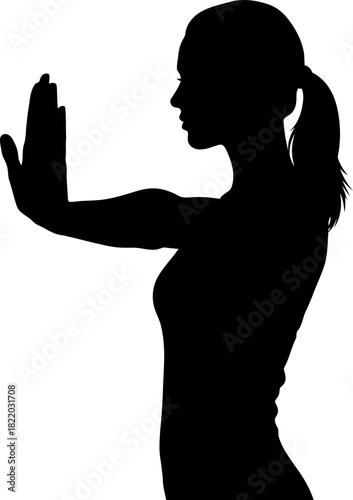 Woman silhouette stop gesture isolated white background