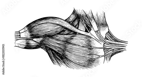 Detailed anatomical muscle structure in vintage engraving style