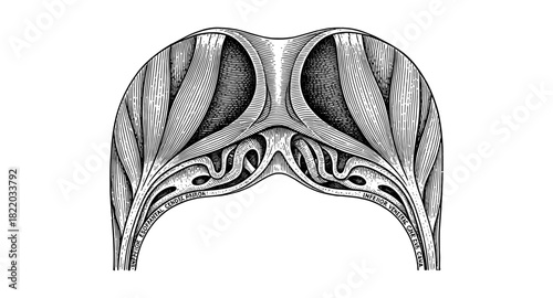 Detailed anatomy of nasal cavity in engraving style