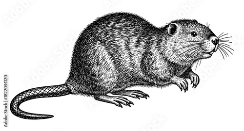 Detailed hand drawn rat on white background