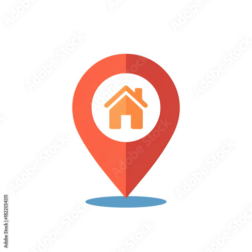 A real estate concept icon of a red glossy house symbol on a website page