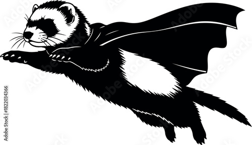 Superhero ferret flying with cape