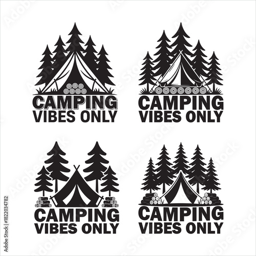 Camping vibes only: graphic designs featuring outdoor tents and firewood. Camping T-shirt Design.