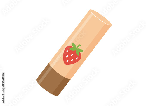 Strawberry‑flavored lip gloss and care balm, a moisturizing cosmetic accessory in a tube, depicted as a flat vector illustration on a white background