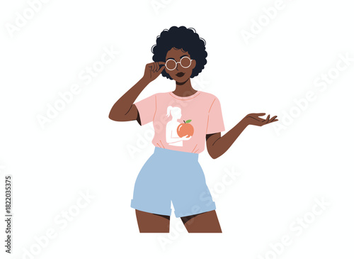 A surprised, shocked, and amazed woman looks on with a puzzled, startled expression, while a confused person gazes in wonder; this flat graphic vector illustration is isolated on a white background