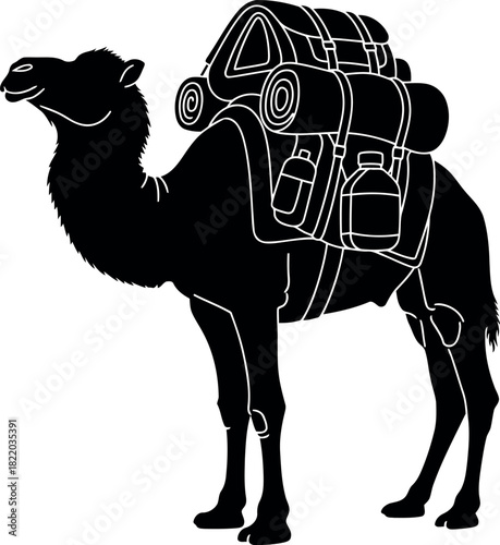 Camel silhouette with cargo backpack