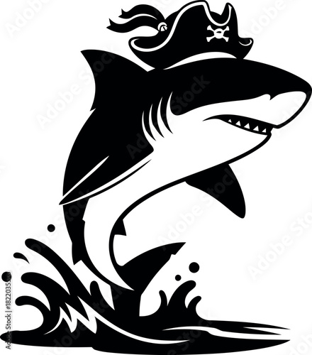 Pirate shark jumping from waves nautical adventure