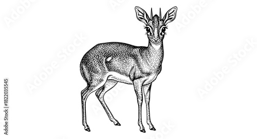 Detailed hand-drawn antelope on white background