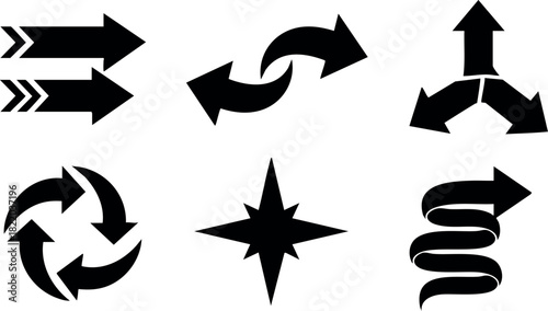 Set of black simple arrow icons vector illustration directional symbols graphic design elements