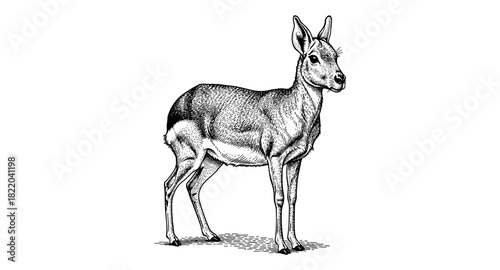 Intricate deer ink art in detailed black and white wildlife design