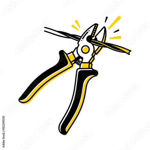 Wire cutters cutting wire isolated on white background