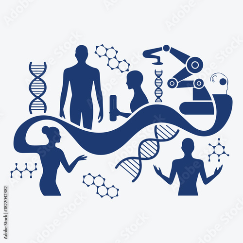 Biotechnology, Genetic Engineering, and Future Medicine Vector Illustration.