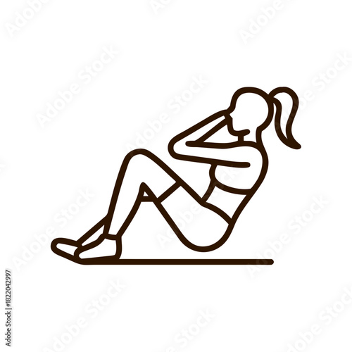 Woman doing sit-ups on floor in minimalistic line art design  